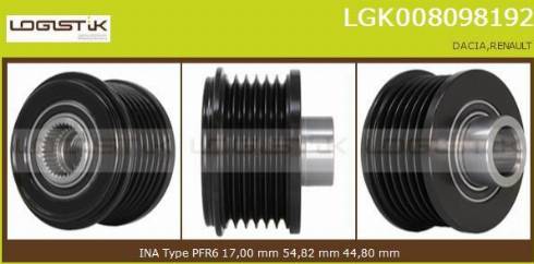 LGK LGK008098192 - Шкив генератора, муфта autospares.lv