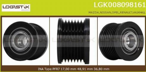 LGK LGK008098161 - Шкив генератора, муфта autospares.lv