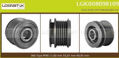 LGK LGK008098109 - Шкив генератора, муфта autospares.lv