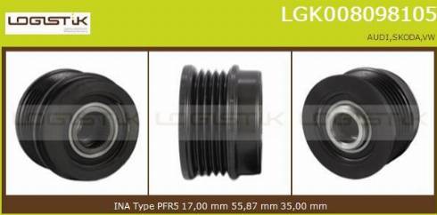 LGK LGK008098105 - Шкив генератора, муфта autospares.lv