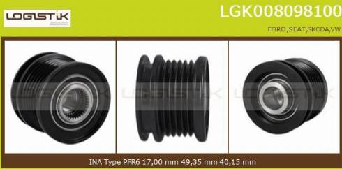 LGK LGK008098100 - Шкив генератора, муфта autospares.lv