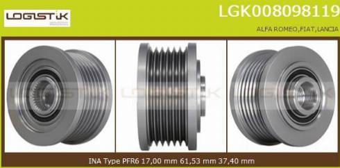 LGK LGK008098119 - Шкив генератора, муфта autospares.lv