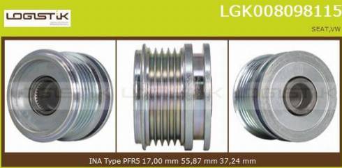 LGK LGK008098115 - Шкив генератора, муфта autospares.lv