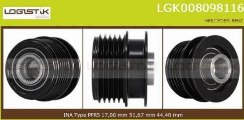 LGK LGK008098116 - Шкив генератора, муфта autospares.lv