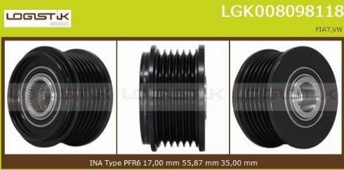 LGK LGK008098118 - Шкив генератора, муфта autospares.lv