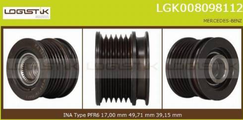 LGK LGK008098112 - Шкив генератора, муфта autospares.lv