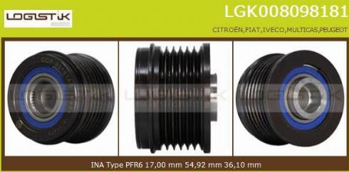 LGK LGK008098181 - Шкив генератора, муфта autospares.lv