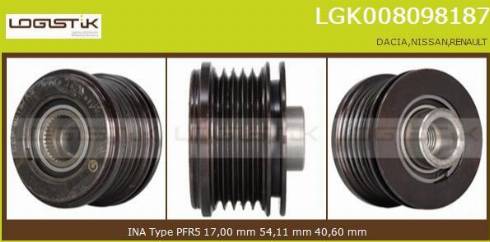 LGK LGK008098187 - Шкив генератора, муфта autospares.lv