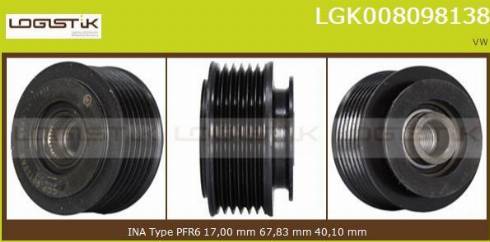 LGK LGK008098138 - Шкив генератора, муфта autospares.lv