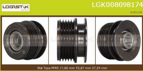 LGK LGK008098174 - Шкив генератора, муфта autospares.lv