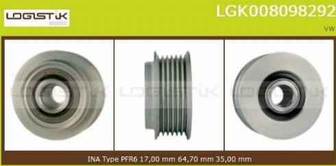 LGK LGK008098292 - Шкив генератора, муфта autospares.lv