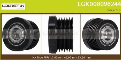 LGK LGK008098244 - Шкив генератора, муфта autospares.lv