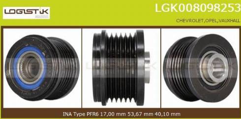 LGK LGK008098253 - Шкив генератора, муфта autospares.lv