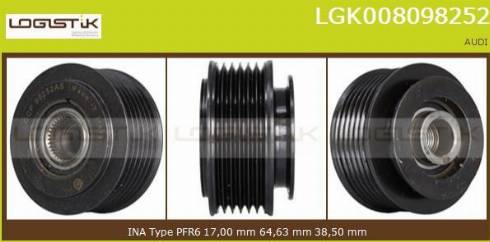 LGK LGK008098252 - Шкив генератора, муфта autospares.lv