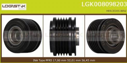 LGK LGK008098203 - Шкив генератора, муфта autospares.lv