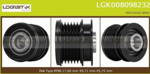 LGK LGK008098232 - Шкив генератора, муфта autospares.lv