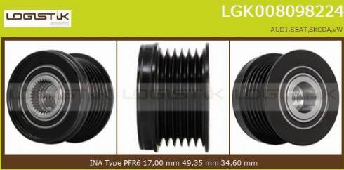 LGK LGK008098224 - Шкив генератора, муфта autospares.lv