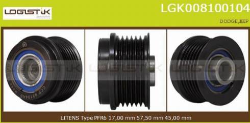 LGK LGK008100104 - Шкив генератора, муфта autospares.lv