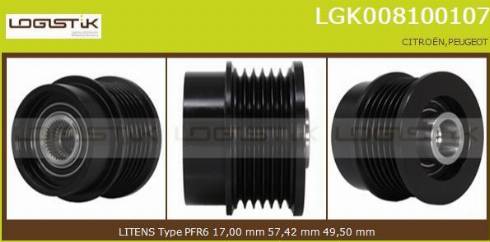 LGK LGK008100107 - Шкив генератора, муфта autospares.lv