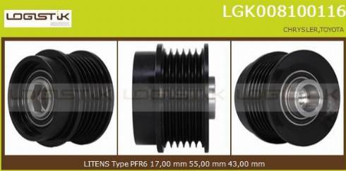 LGK LGK008100116 - Шкив генератора, муфта autospares.lv