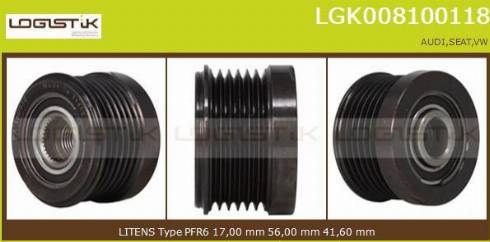 LGK LGK008100118 - Шкив генератора, муфта autospares.lv