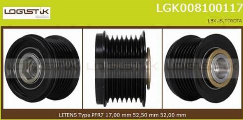 LGK LGK008100117 - Шкив генератора, муфта autospares.lv