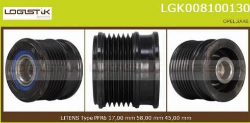 LGK LGK008100130 - Шкив генератора, муфта autospares.lv