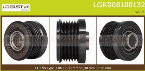 LGK LGK008100132 - Шкив генератора, муфта autospares.lv