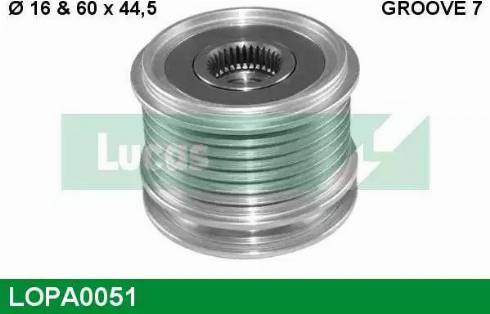 Lucas Engine Drive LOPA0051 - Шкив генератора, муфта autospares.lv