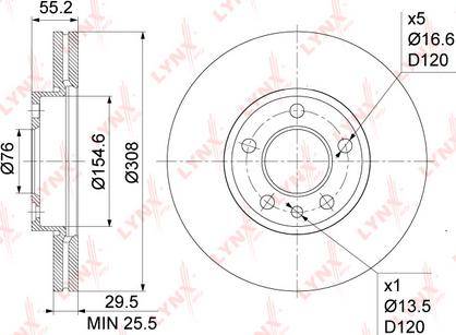 LYNXauto BN-1204 - Тормозной диск autospares.lv