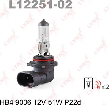 LYNXauto L12251-02 - Лампа накаливания, фара дальнего света autospares.lv