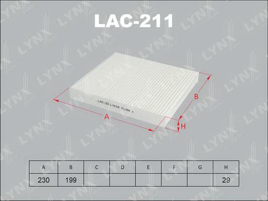 LYNXauto LAC-211 - Фильтр воздуха в салоне autospares.lv