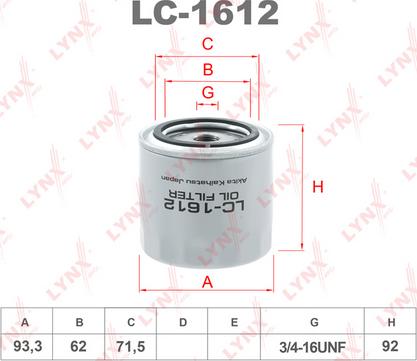 LYNXauto LC-1612 - Масляный фильтр autospares.lv