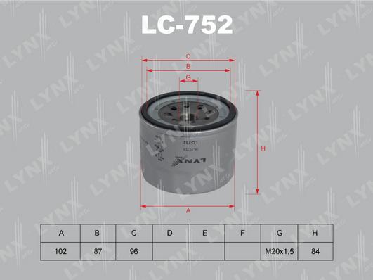 LYNXauto LC-752 - Масляный фильтр autospares.lv