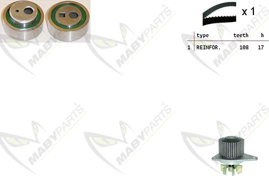 Mabyparts OBKWP0095 - Водяной насос + комплект зубчатого ремня ГРМ autospares.lv