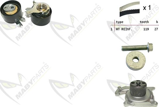 Mabyparts OBKWP0136 - Водяной насос + комплект зубчатого ремня ГРМ autospares.lv