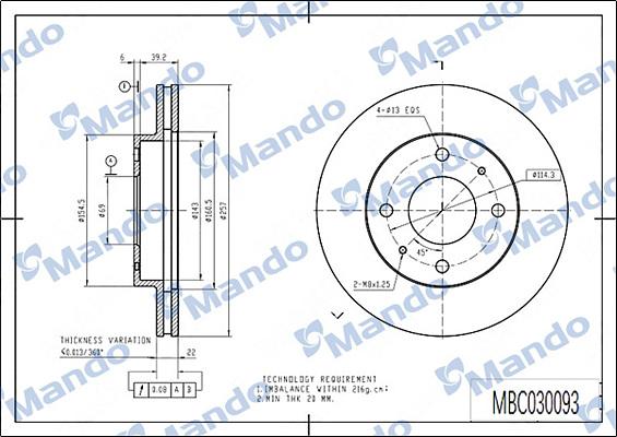 Mando MBC030093 - Тормозной диск autospares.lv