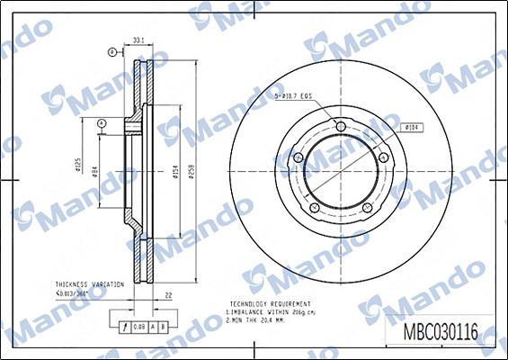 Mando MBC030116 - Тормозной диск autospares.lv