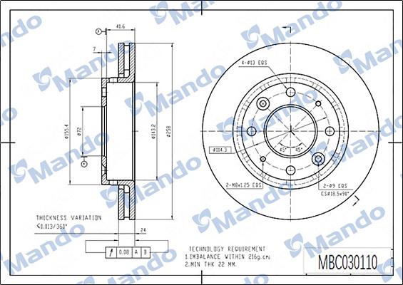 Mando MBC030110 - Тормозной диск autospares.lv