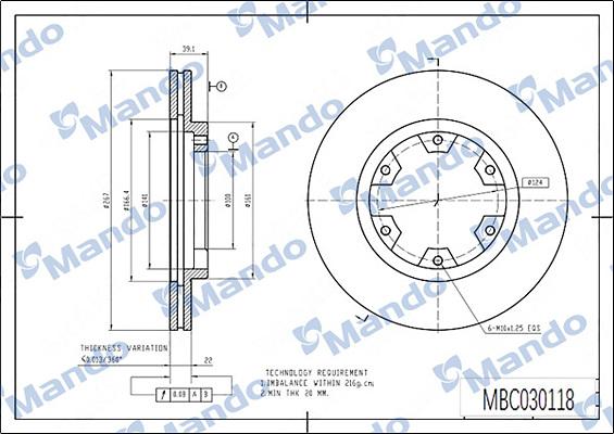 Mando MBC030118 - Тормозной диск autospares.lv