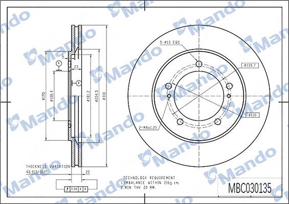 Mando MBC030135 - Тормозной диск autospares.lv