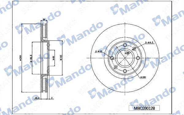 Mando MBC030128 - Тормозной диск autospares.lv