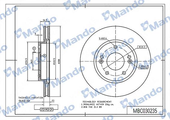 Mando MBC030235 - Тормозной диск autospares.lv