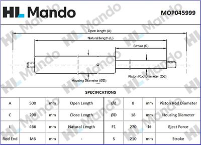 Mando MOP045999 - Газовая пружина, упор autospares.lv