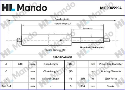 Mando MOP045994 - Газовая пружина, упор autospares.lv