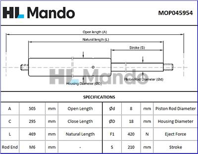 Mando MOP045954 - Газовая пружина, упор autospares.lv