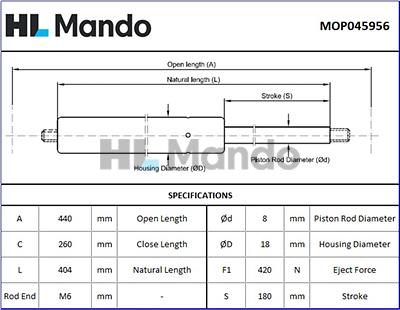 Mando MOP045956 - Газовая пружина, упор autospares.lv