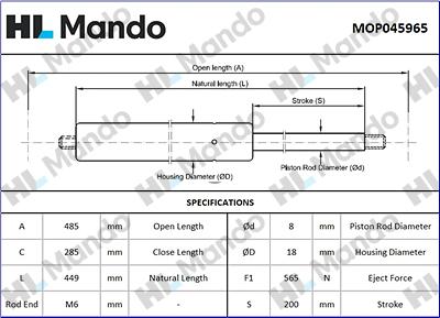 Mando MOP045965 - Газовая пружина, упор autospares.lv