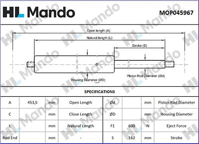 Mando MOP045967 - Газовая пружина, упор autospares.lv