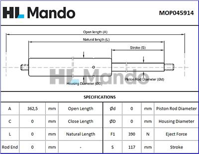 Mando MOP045914 - Газовая пружина, упор autospares.lv